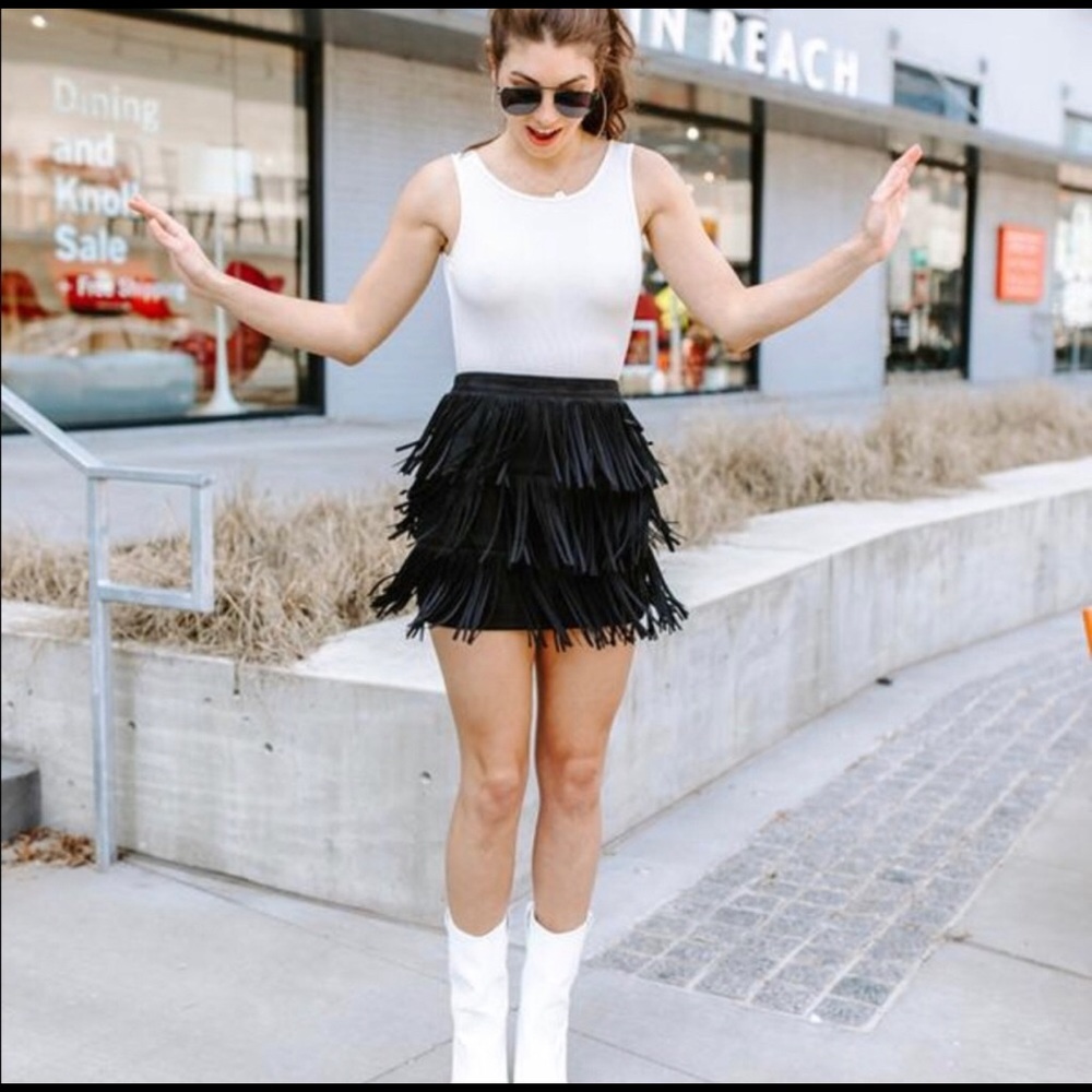 Suede fringe skirt